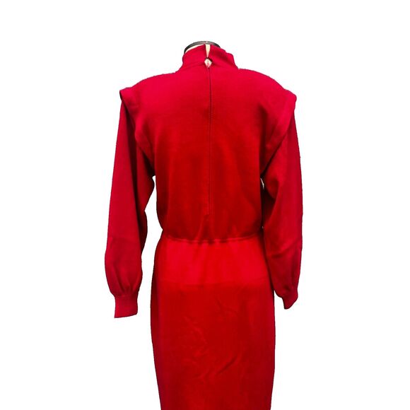 Vintage St. John Marie Red Knit Midi Dress Women's 10 80s Big Shoulders - Picture 7 of 10